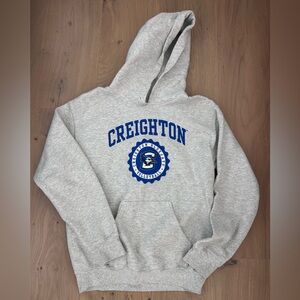 Gildan Gray Hoodie with Blue Creighton Logo